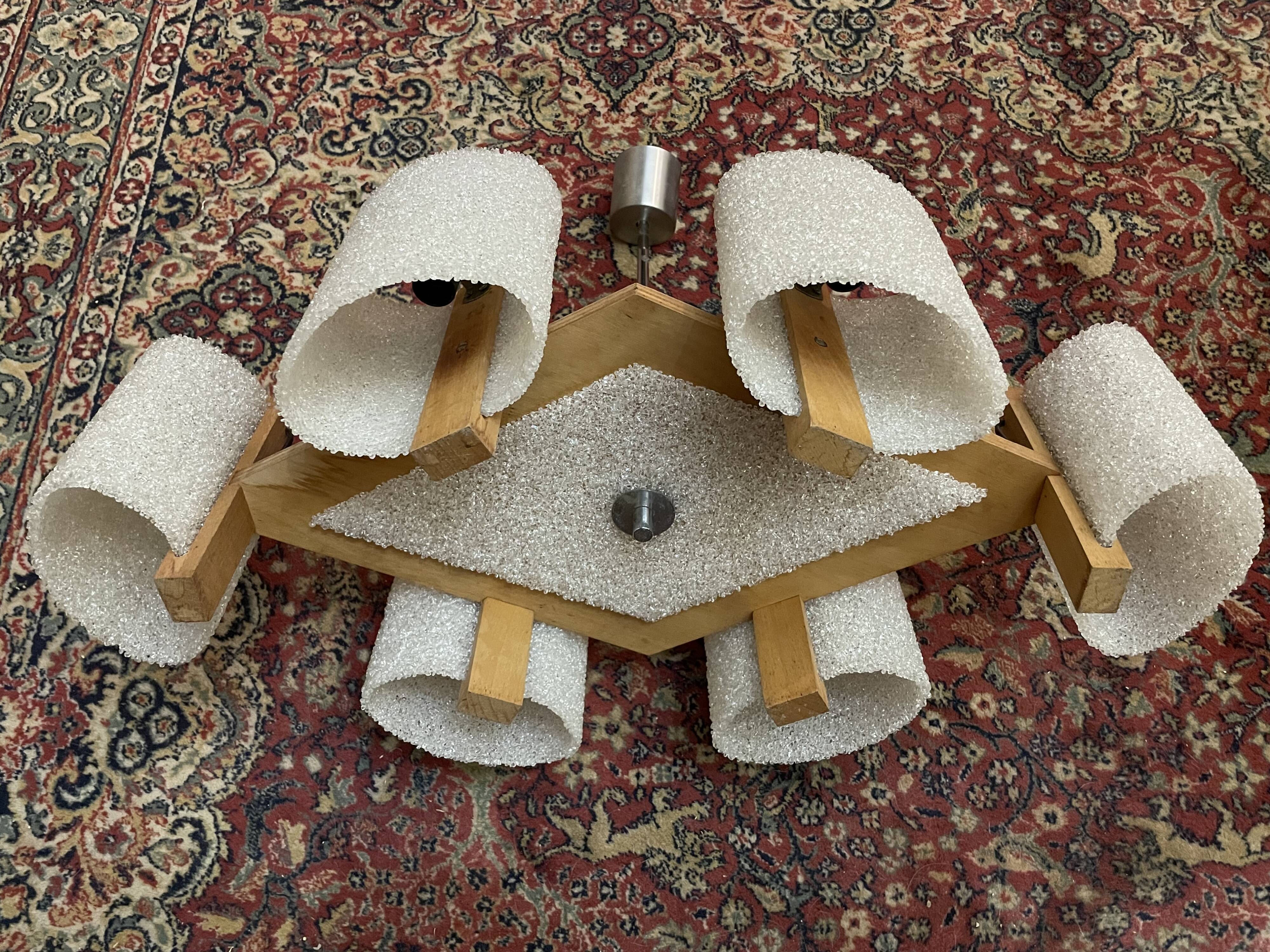 Scandinavian chandelier in wood and perspex