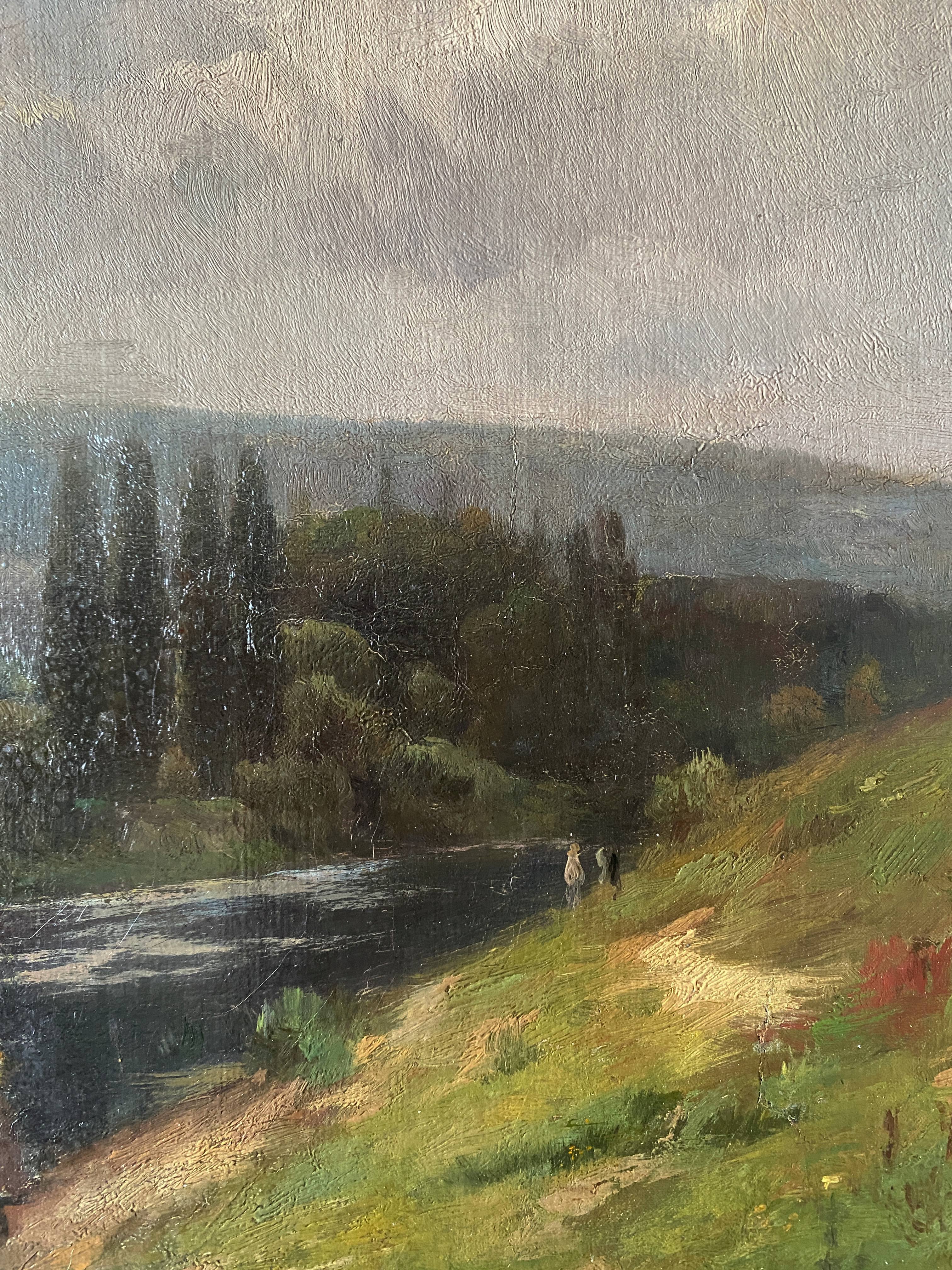 Oil on canvas "River Landscape" Karl Daubigny (1846-1886)