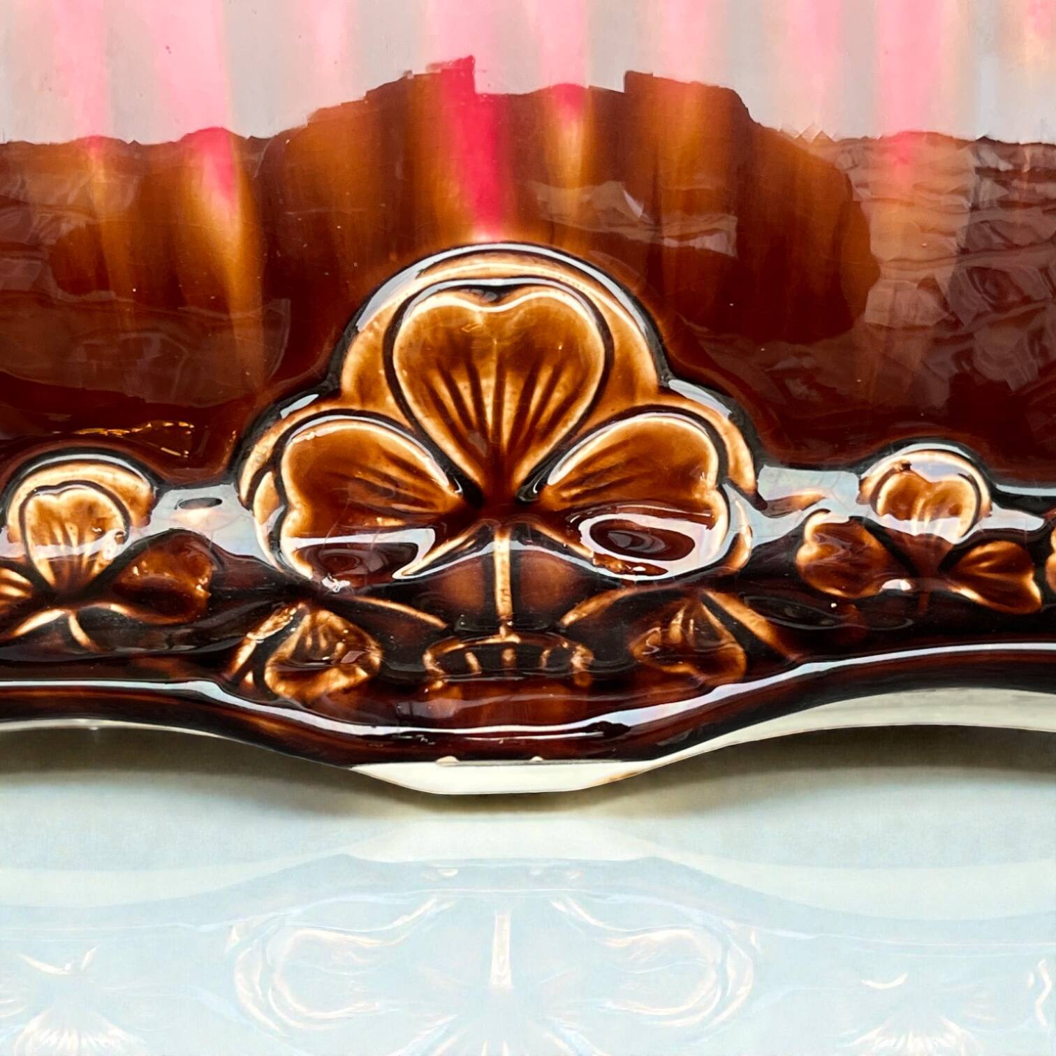 Art Nouveau ceramic jardinière Barbotine Orchies