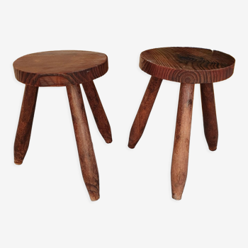 Vintage pair of wooden tripod stools