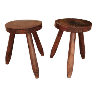 Paire de tabourets tripode en bois vintage