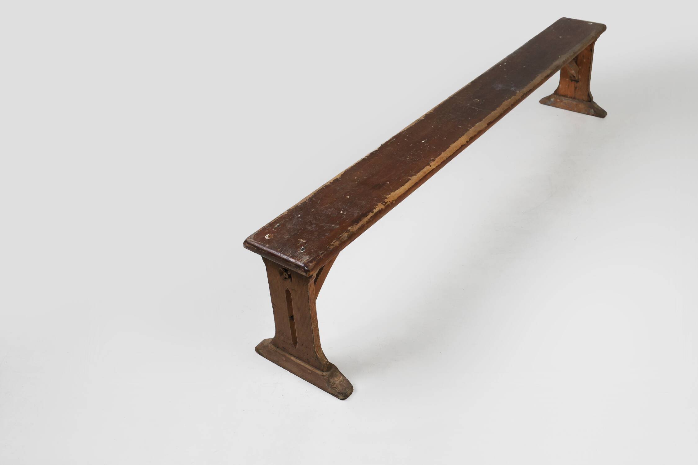 Rustic French bench in oak with carvings and nice patina, ca. 1850
