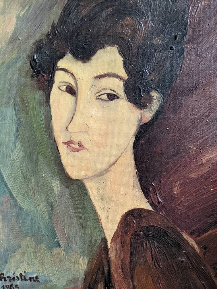 Acrylic on canvas, old vintage portrait painting