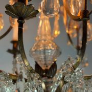 Bronze cage chandelier adorned with crystal drops, circa 1880