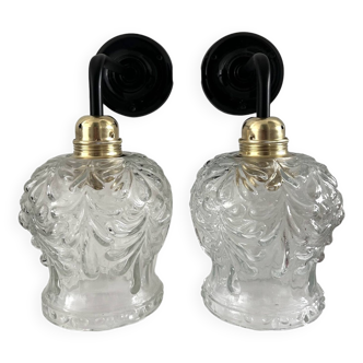 Pair of vintage chiseled glass wall lights