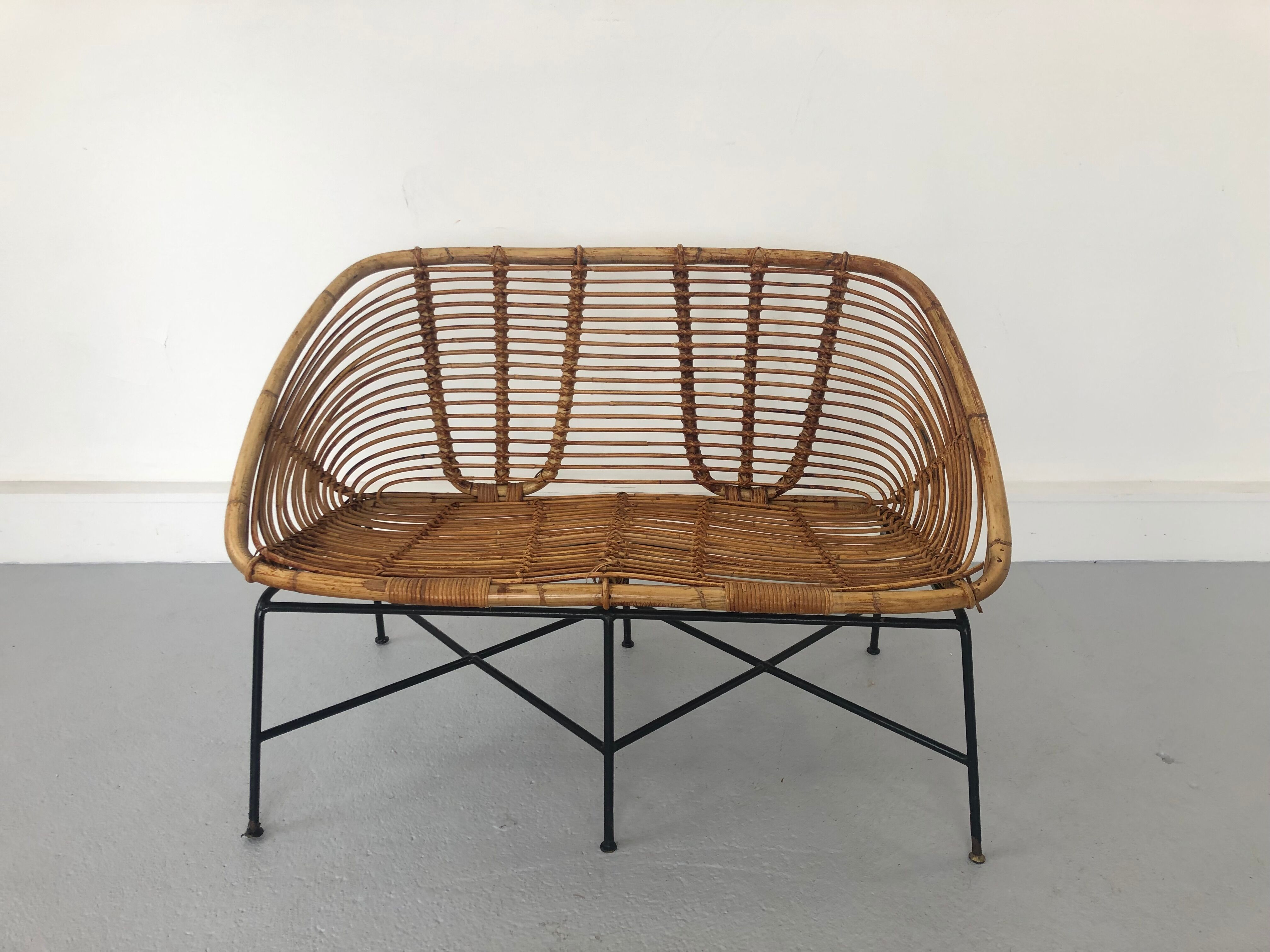 Mid-Century Rattan Bench, 1960s Product Overview