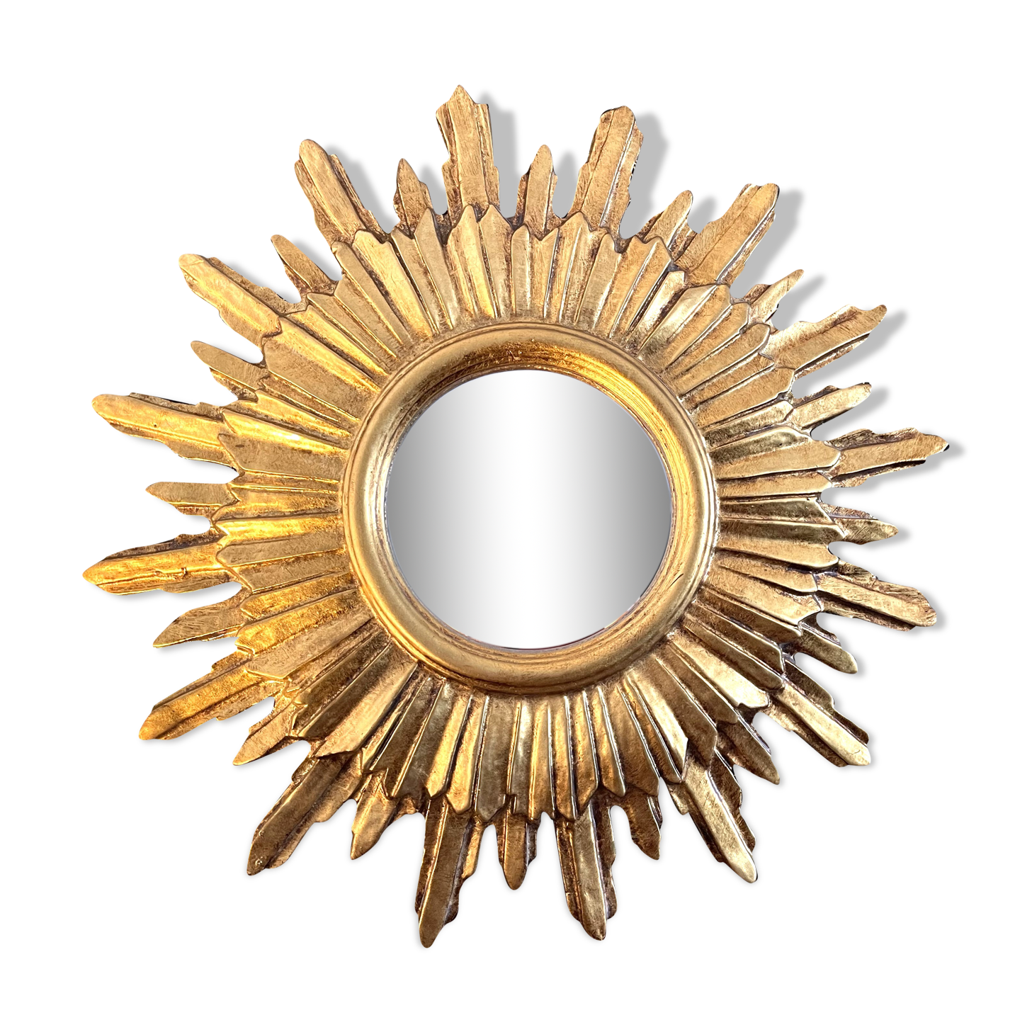 Miroir soleil bois feuille d’or 50 cm