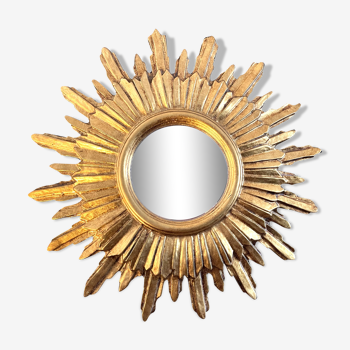 Miroir soleil bois feuille d’or 50 cm