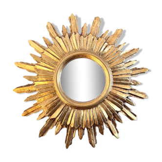 Miroir soleil bois feuille d’or 50 cm