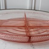 Plat en verre rose à compartiment art déco années 30-40