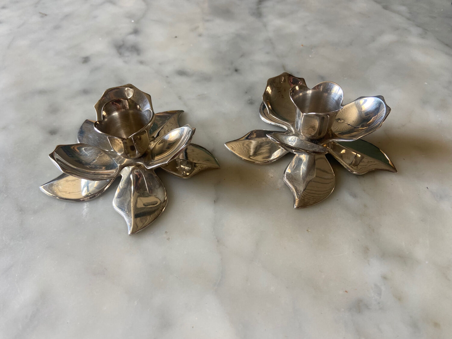 Pair of vintage silver metal candle holders