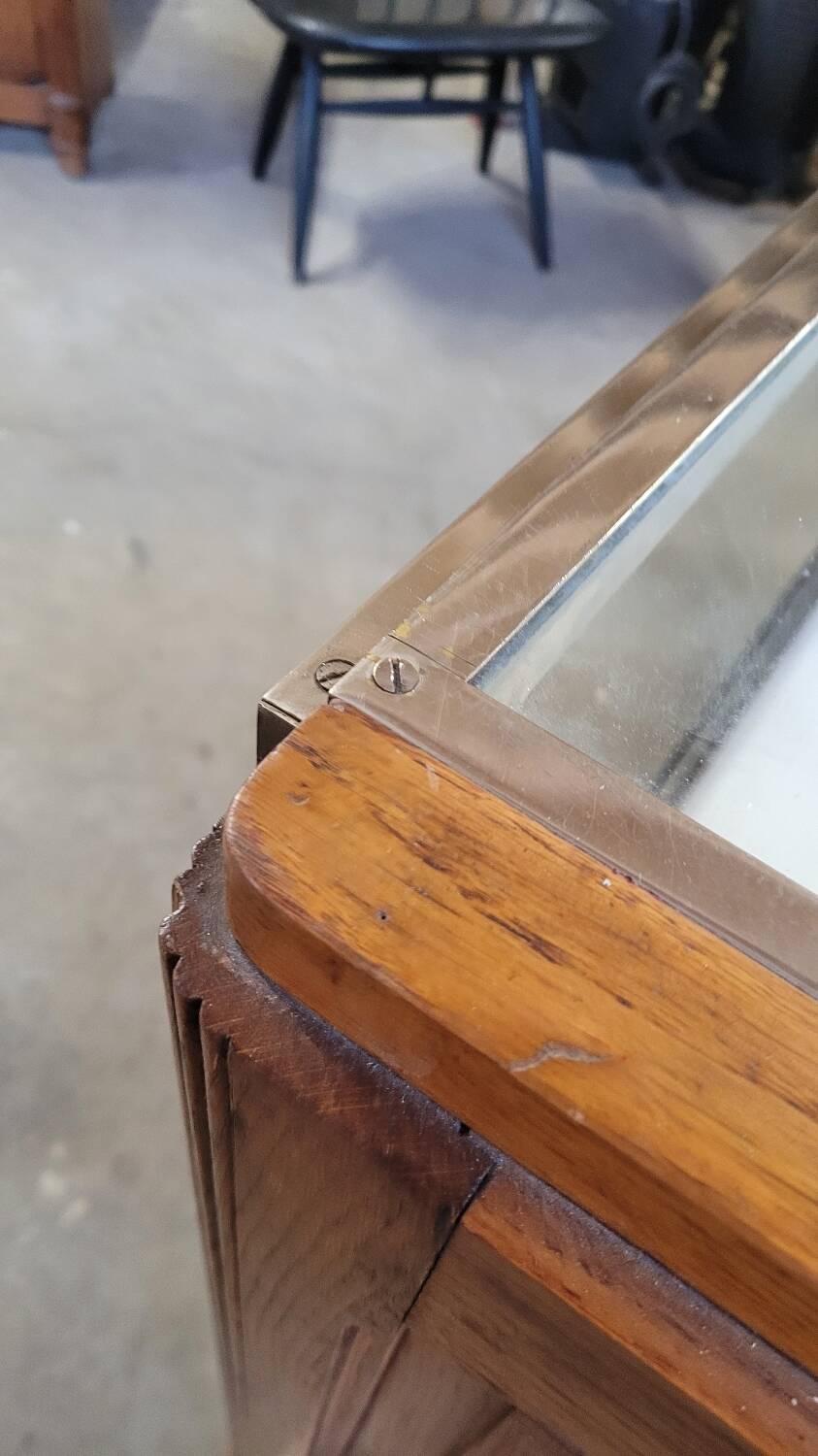 Shop counter display cabinet with old drawers, 1900s