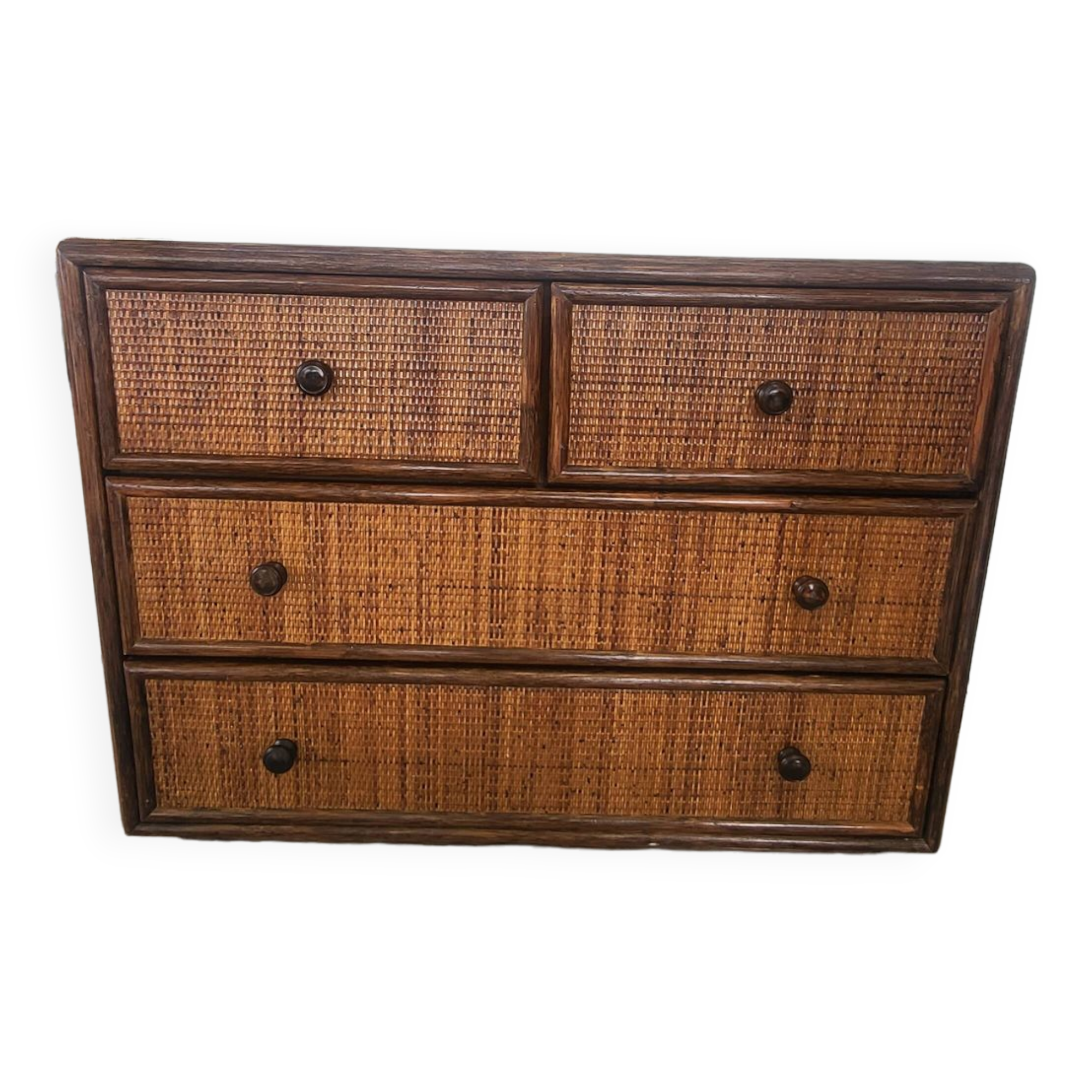 Rattan and solid wood chest of drawers