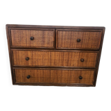 Rattan and solid wood chest of drawers