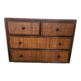 Rattan and solid wood chest of drawers