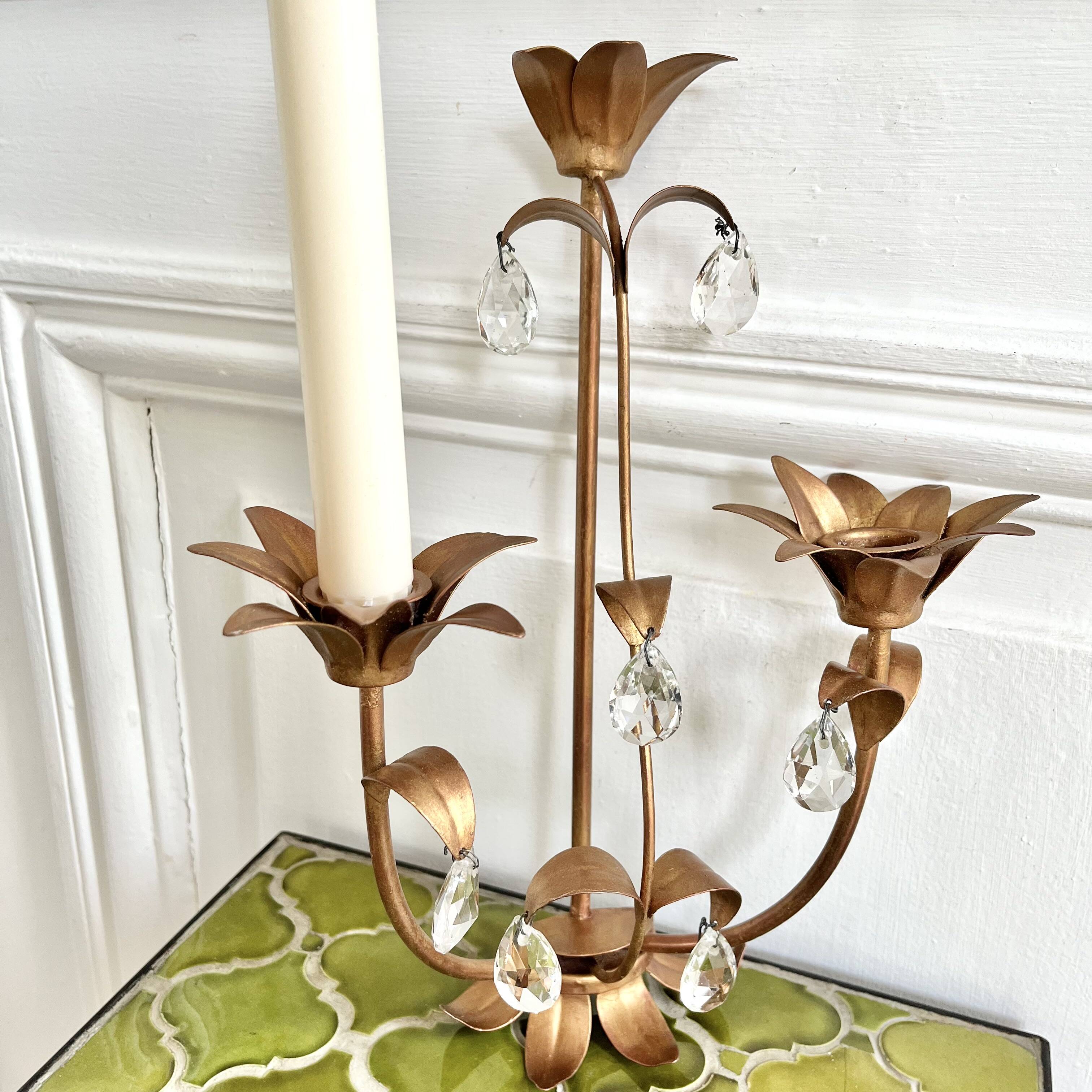 Flower and tassel applique candle holder