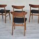 Années 1960, ensemble de 4 chaises de salle à manger danoises par Farstrup, bois de teck courbé, retapissé.