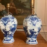 Pair of 18th century Delft earthenware lamps