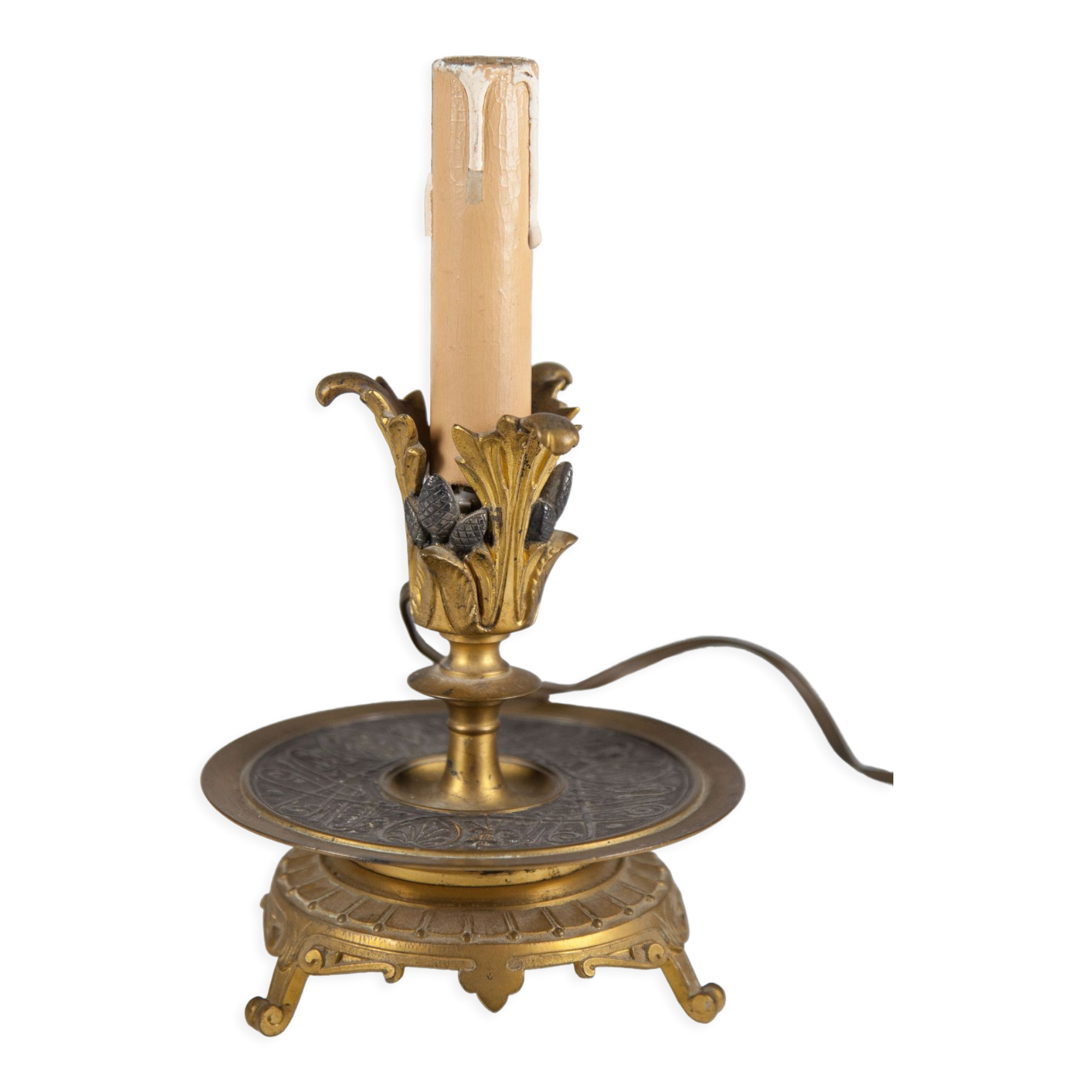 bronze table lamp, electric candle lamp, beautifully chiseled lamp, table lamp, rockery