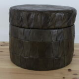 Ottoman chest of Sede round in 70's leather patchwork
