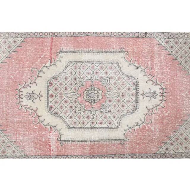 Tapis vintage turc Oushak fait main en laine et coton rose