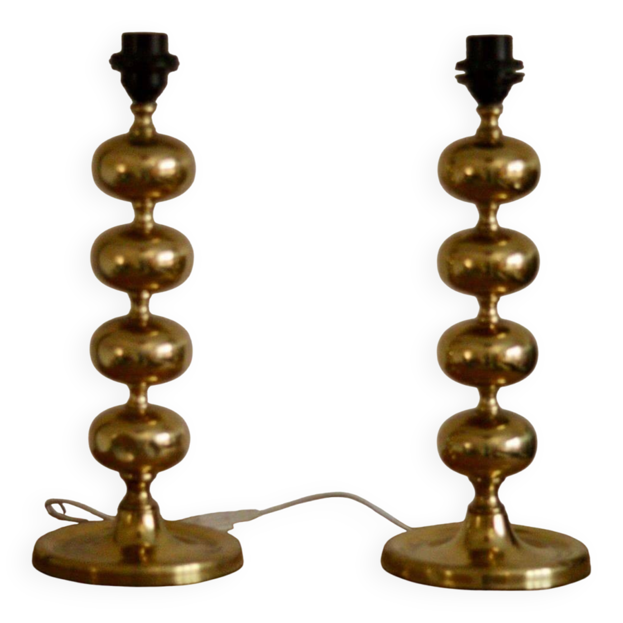 Pair of tall mid-century Swedish brass bobbin lamps by Aneta