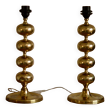 Pair of tall mid-century Swedish brass bobbin lamps by Aneta