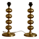 Pair of tall mid-century Swedish brass bobbin lamps by Aneta