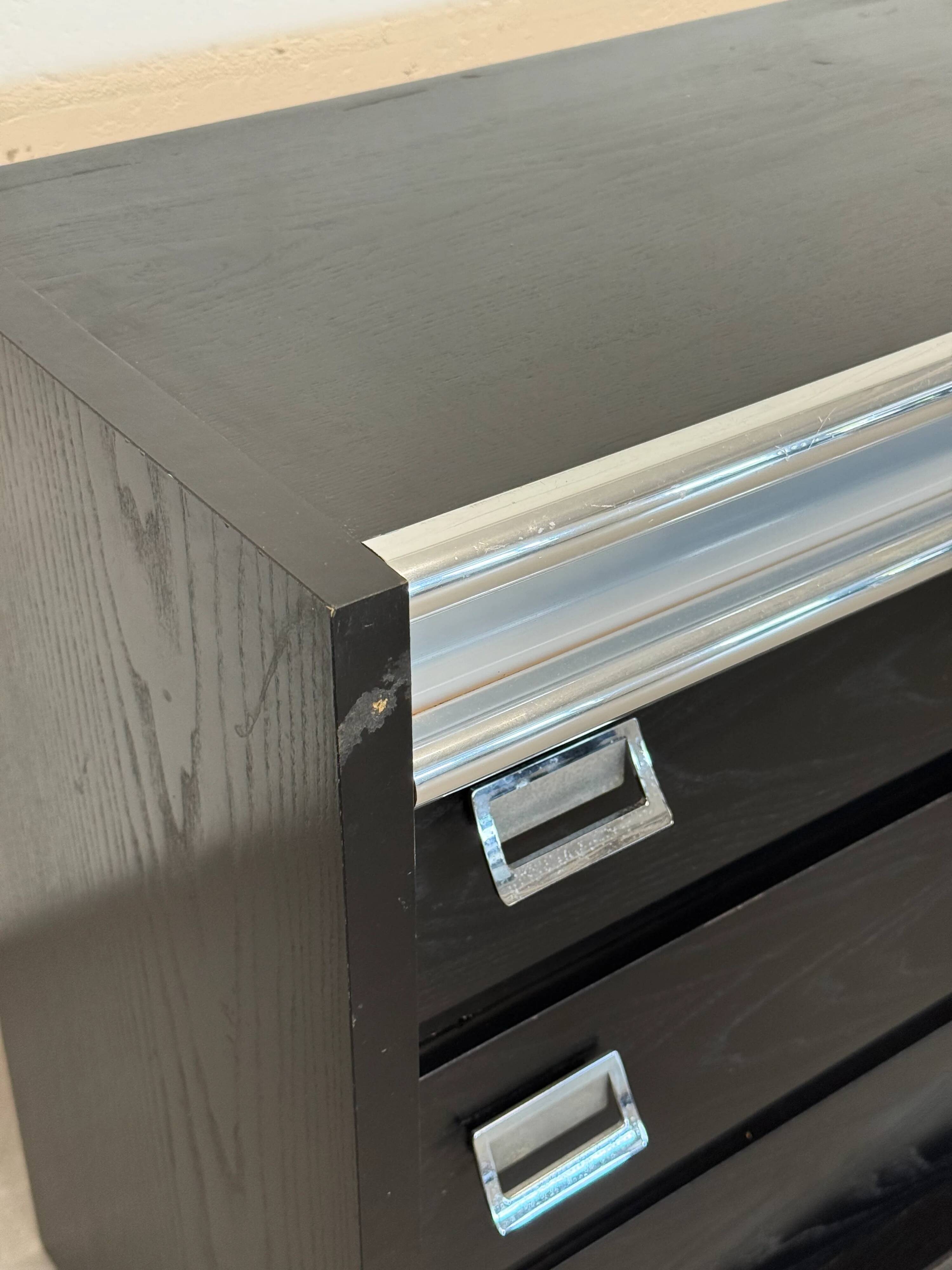 Vintage black lacquered and chrome sideboard | Italian Space Age sideboard from the 1970s