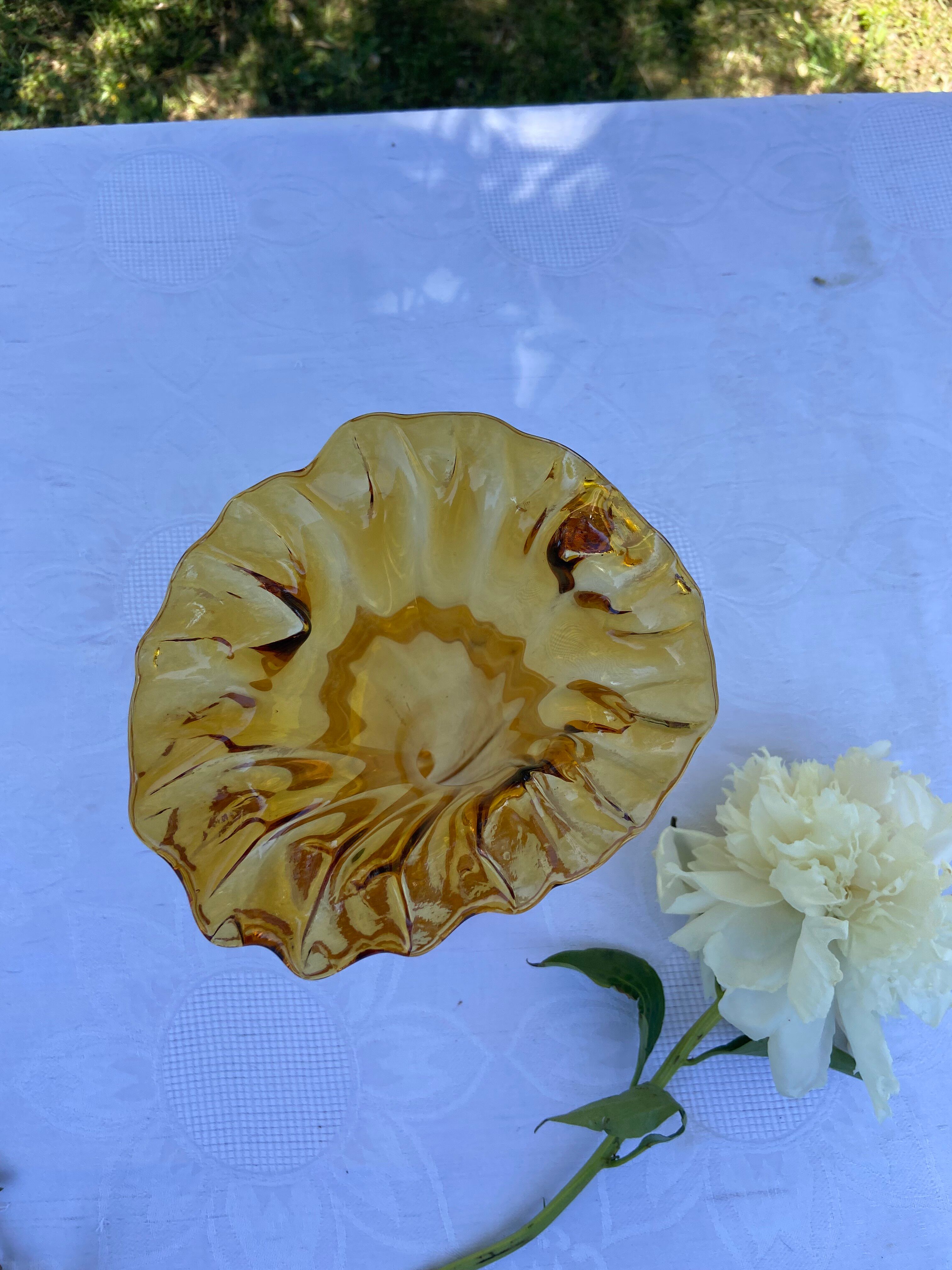 Amber blown glass soliflore vase vintage