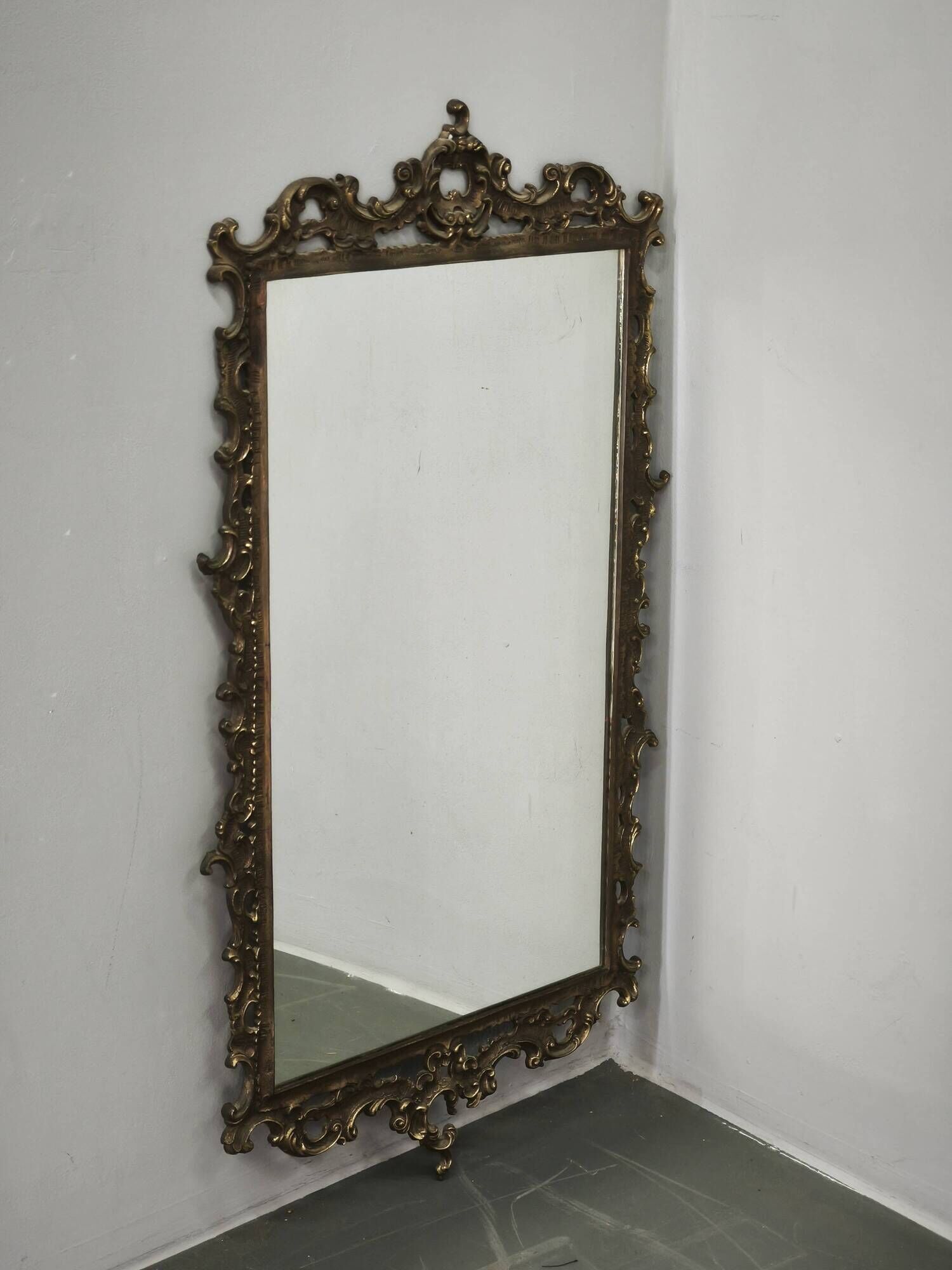 Italian Rococo Revival Gilt Metal Wall Mirror, 1950s