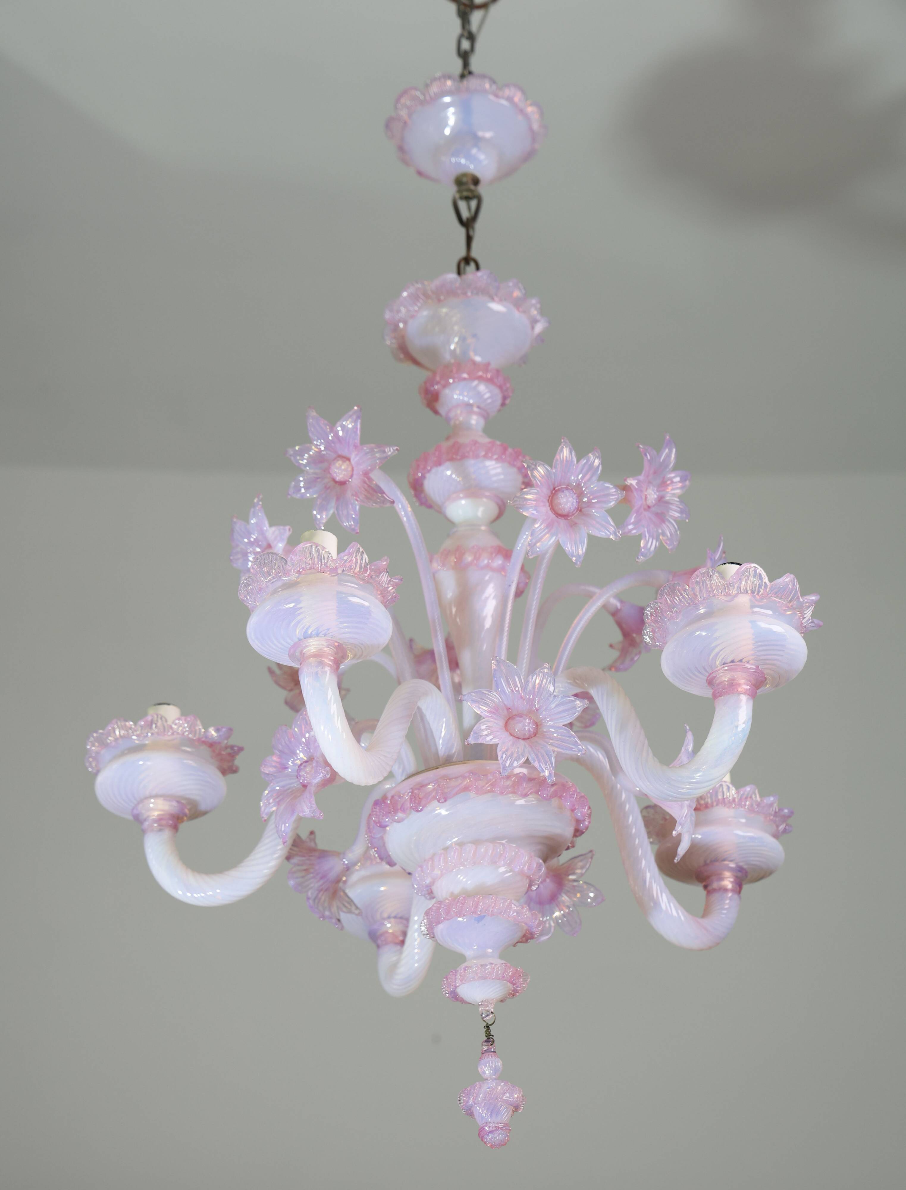 Extraordinary Murano Glass Chandelier adorned with Pink Flowers