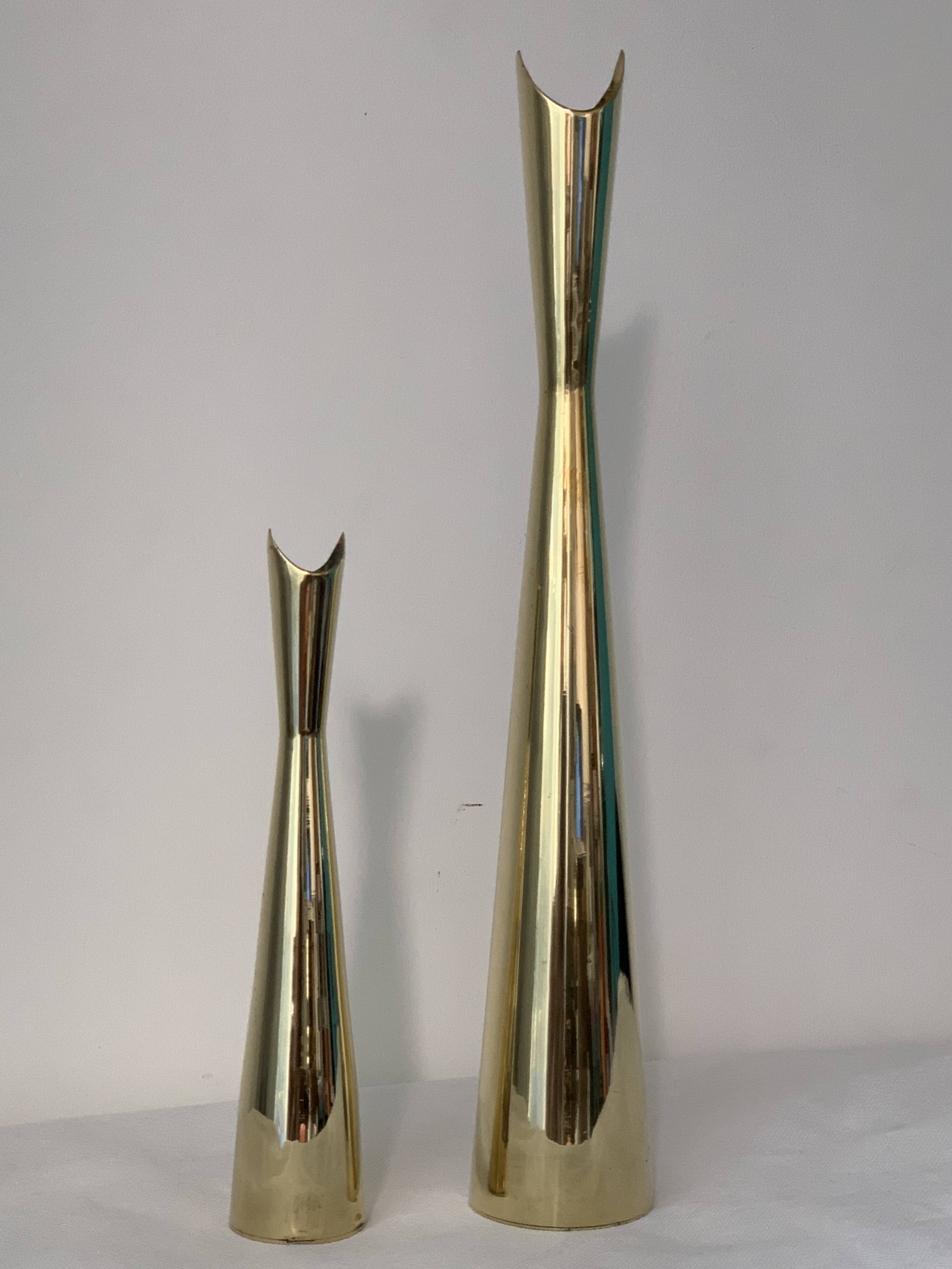 Pair of Lino Sabattini Cardinal brass vases for Christofle