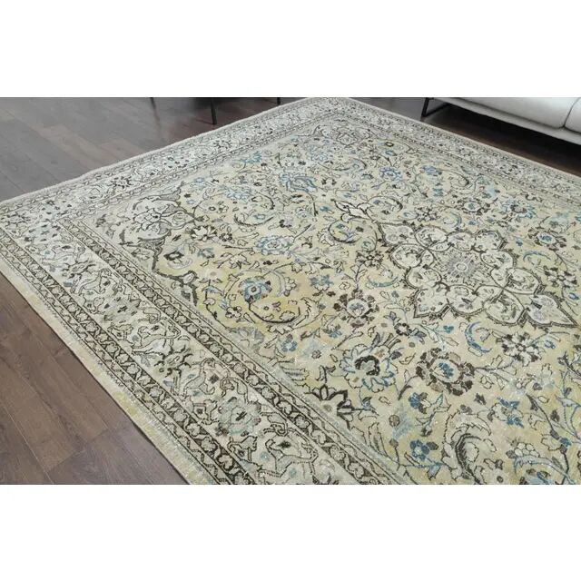 1960s Vintage Persian Handmade Wool Cotton Beige Area Rug 292x395