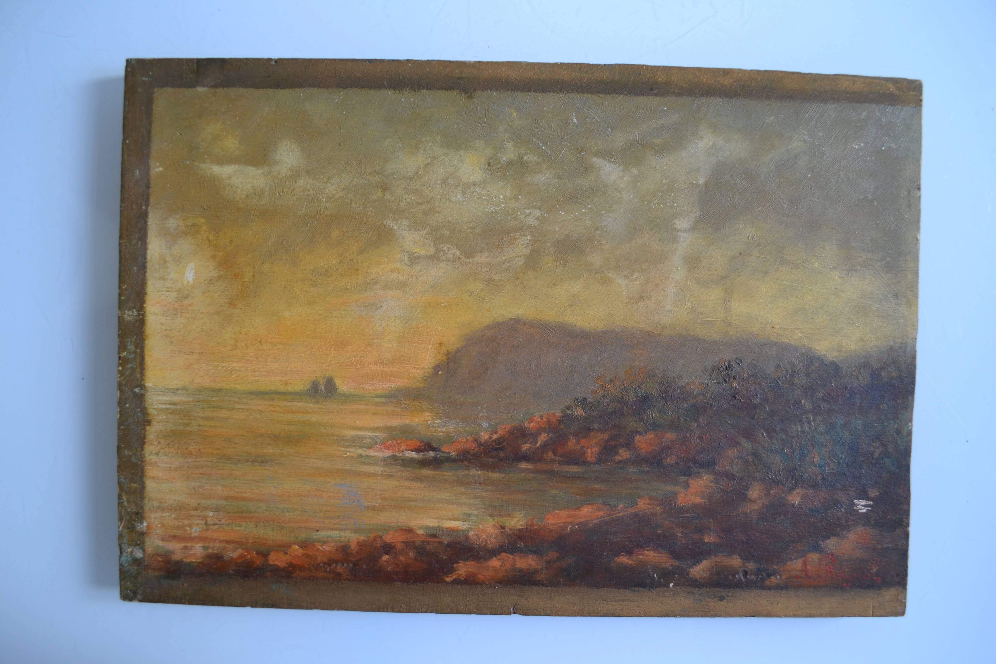 Old seaside painting HSP marine painting signed A. Raynal