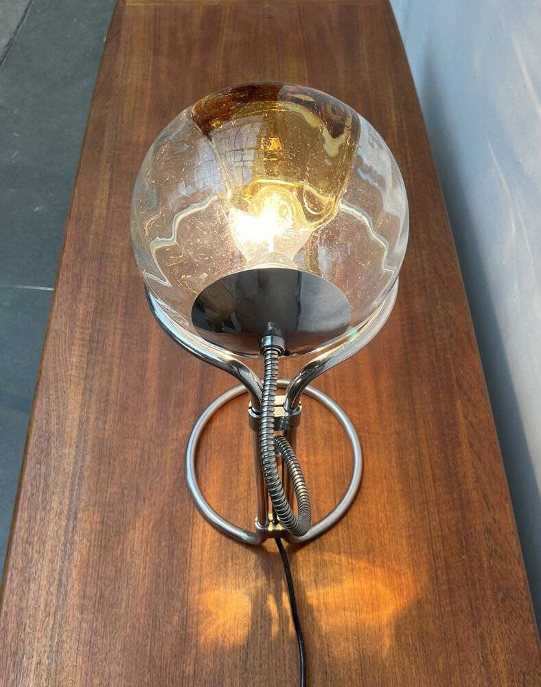 German table lamp from the mid-century space age, glass and chrome, 1960s.