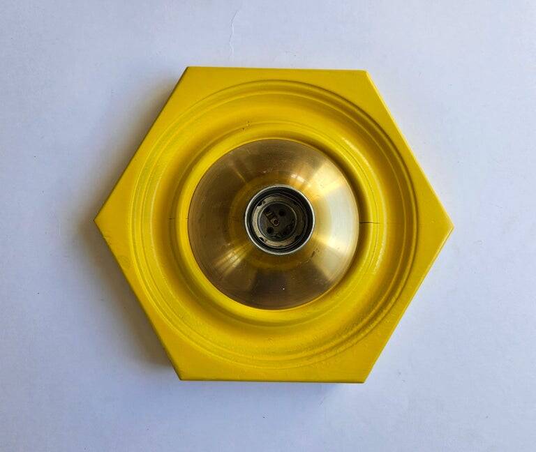 Very Rare Midcentury Yellow, Wall or Ceiling Lamp, Flush Mount, Italy, 1970