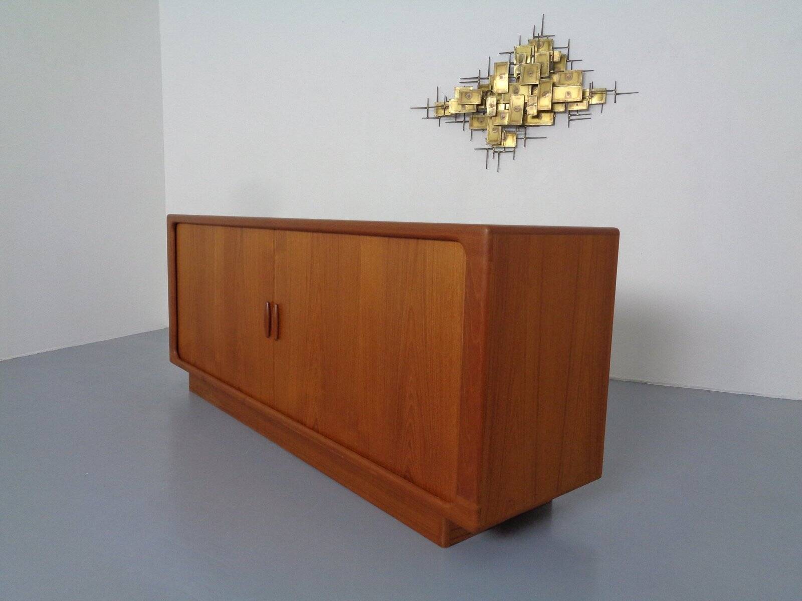 Large teak tambour sideboard from Dyrlund, Denmark, 1970s.