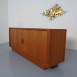 Large teak tambour sideboard from Dyrlund, Denmark, 1970s.