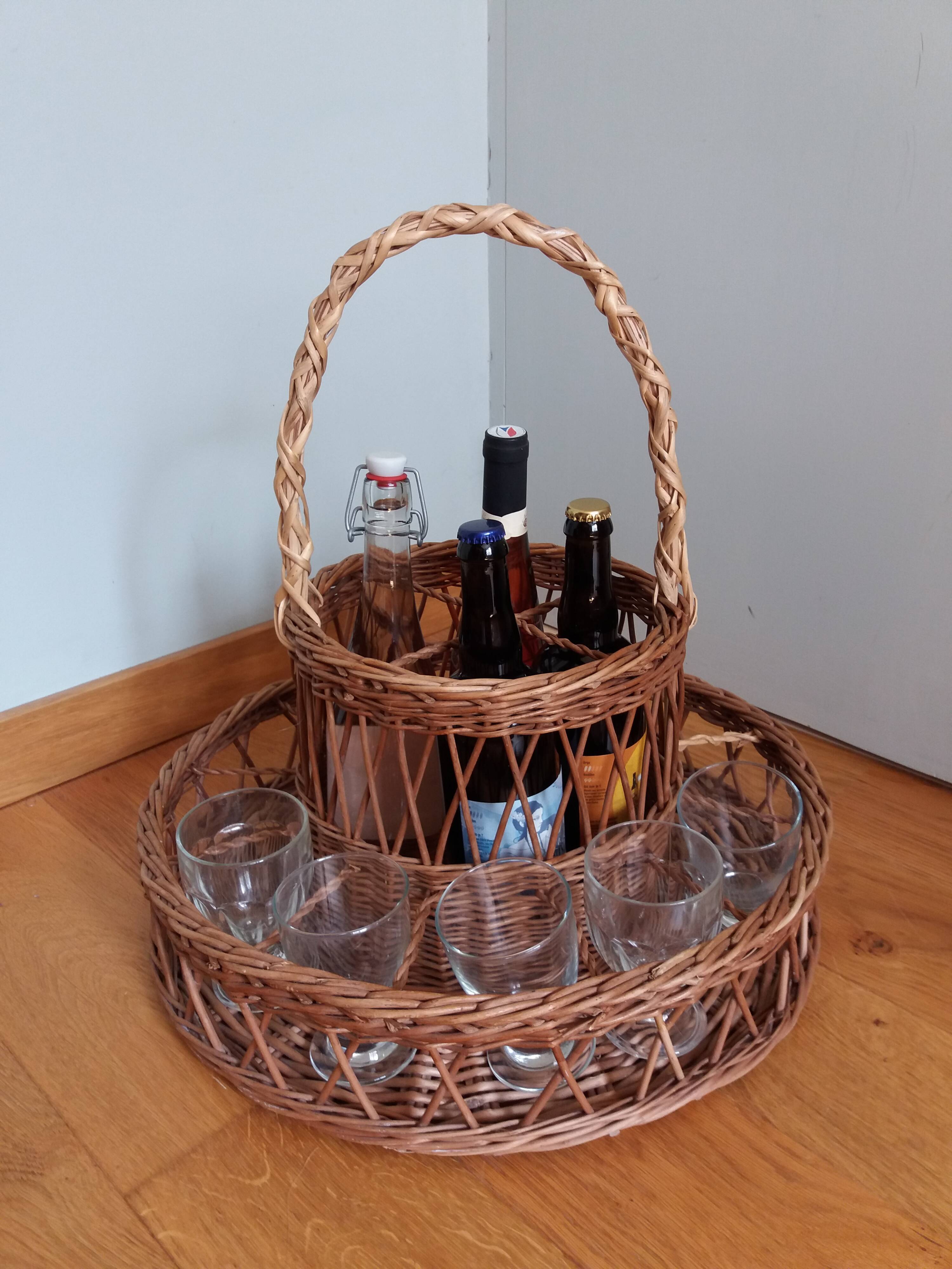 Rattan wicker glass and bottle holder basket
