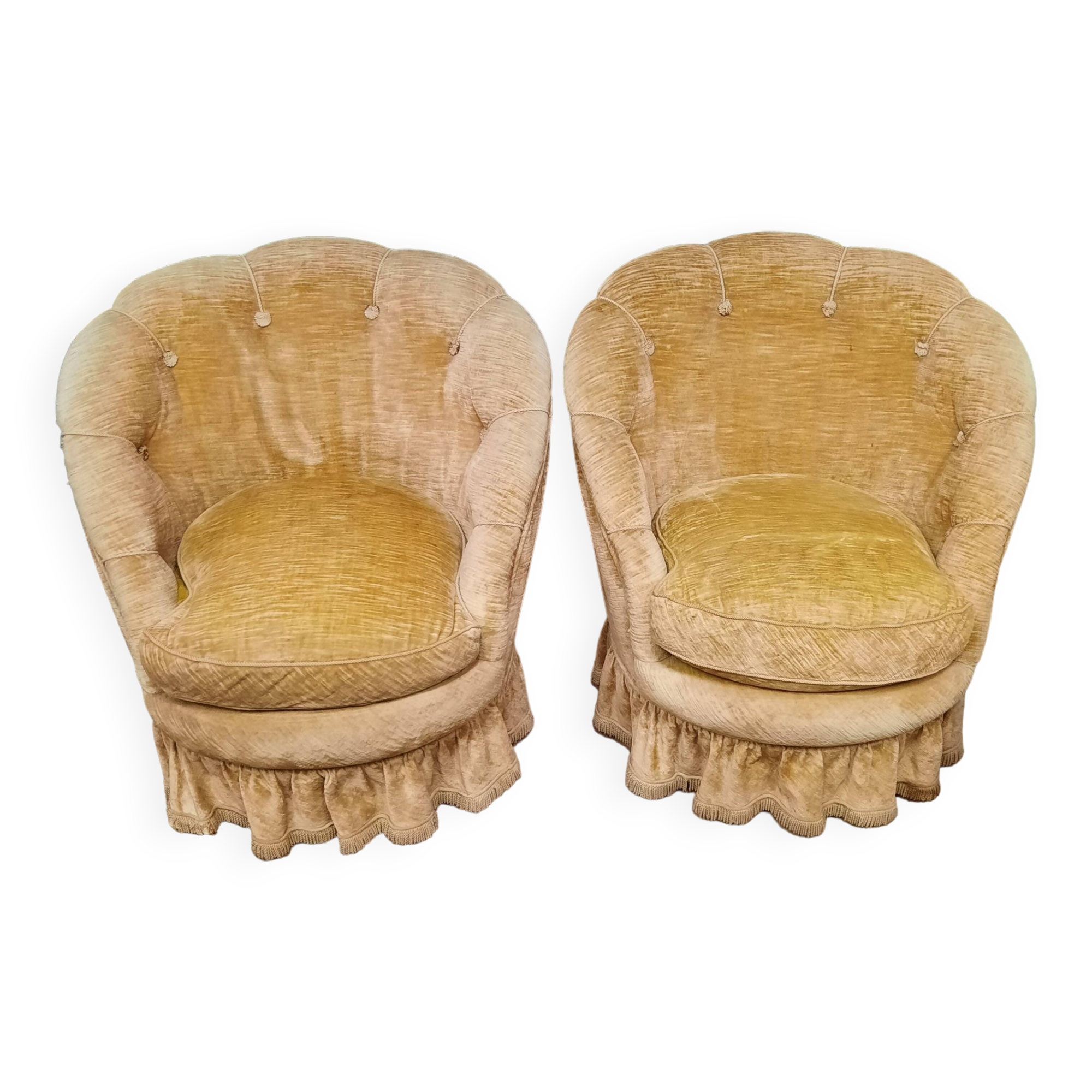 Pair of flared back toad armchairs