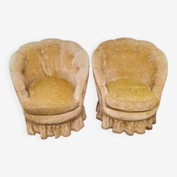 Pair of flared back toad armchairs