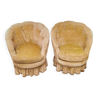 Pair of flared back toad armchairs