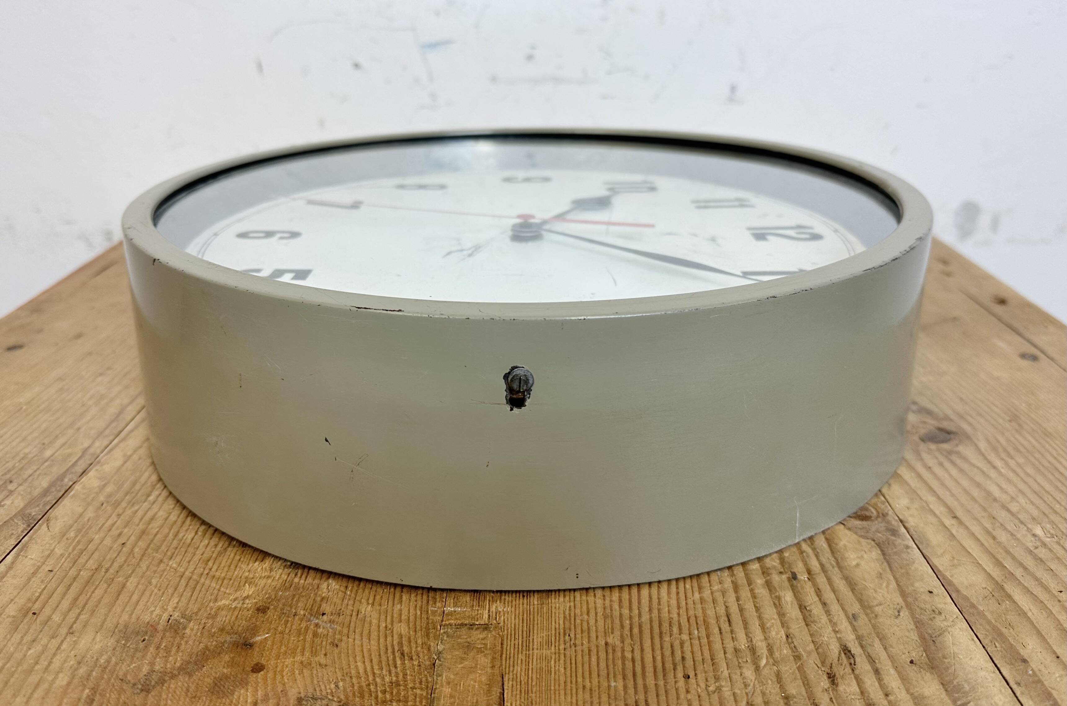 Grey Industrial Factory Wall Clock, 1950s