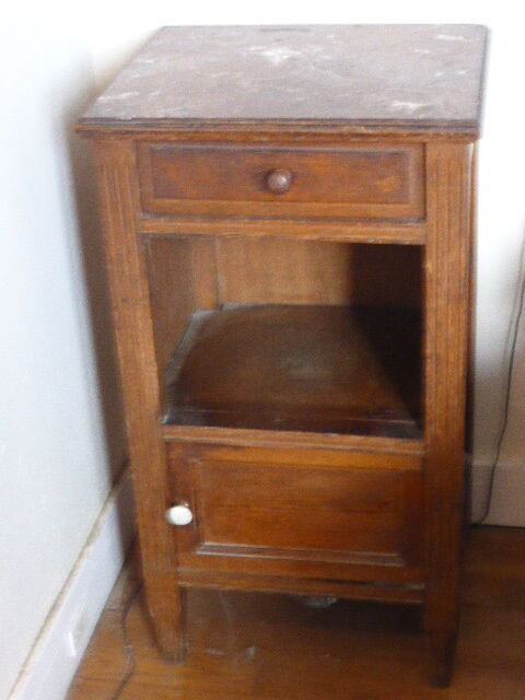 Nightstand wood and pink marble, art deco