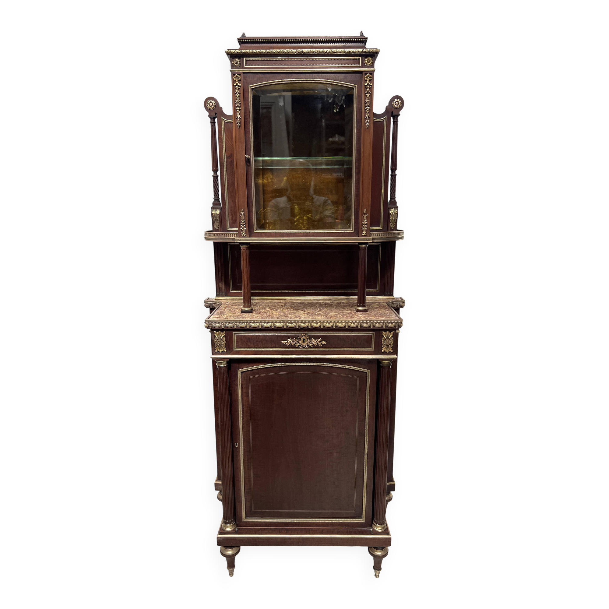 Napoleon III Mahogany and Chiseled Bronze Display Cabinet, 19th Century