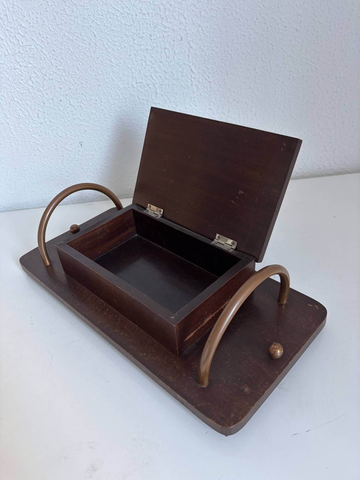 Vintage 1960 cigarette holder wooden metal copper - 31 x 15 cm