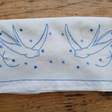 Embroidered sheet, blue swallow pattern, 88x170 cm
