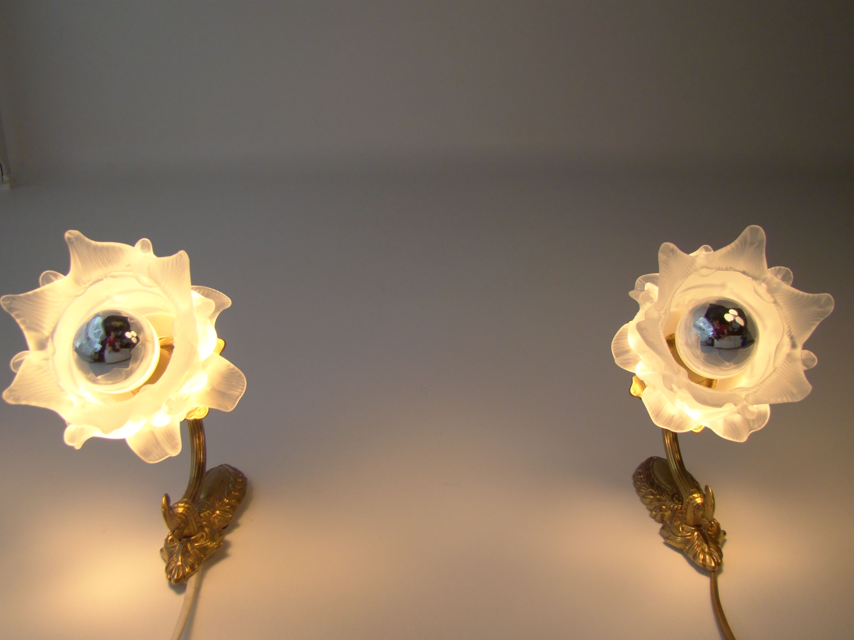 Pair of tanned sconces and glass paste