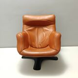 Karuselli Lounge Chair by Yrjö Kukkapuro for Haimi in Orange Leather, 1970s